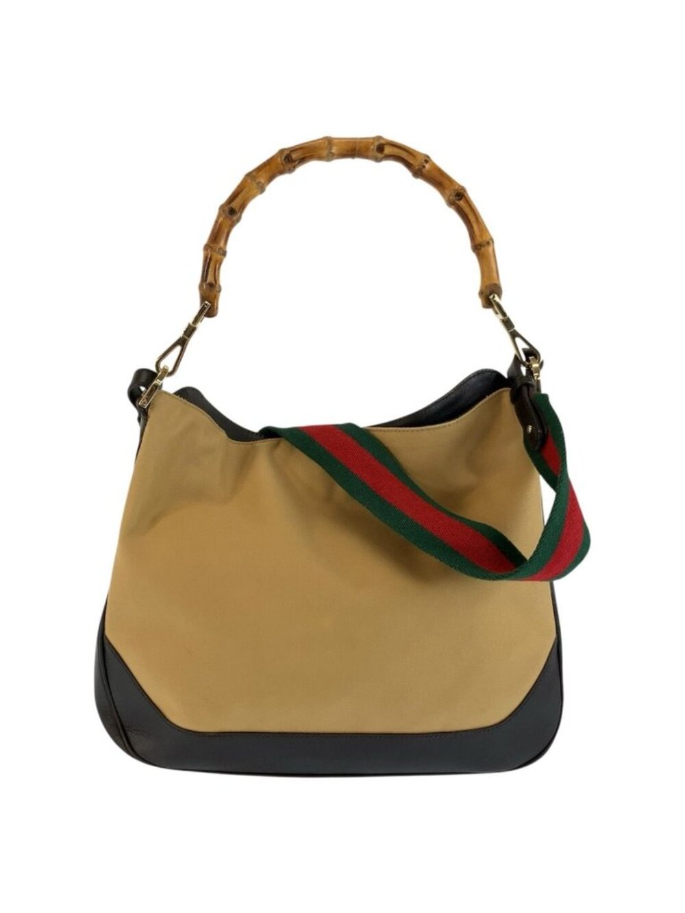 Gucci Bamboo Sherry Line Beige Black Gold Shoulder Bag